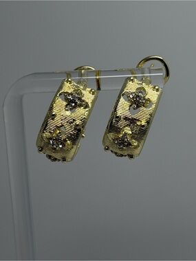 14k Yellow Gold Floral Silver needles with Elegant Huggie Earrings - For Sale!